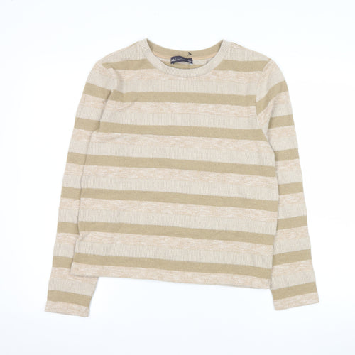 Marks and Spencer Women’s Beige Striped Crew Neck Knit Jumper Size 14