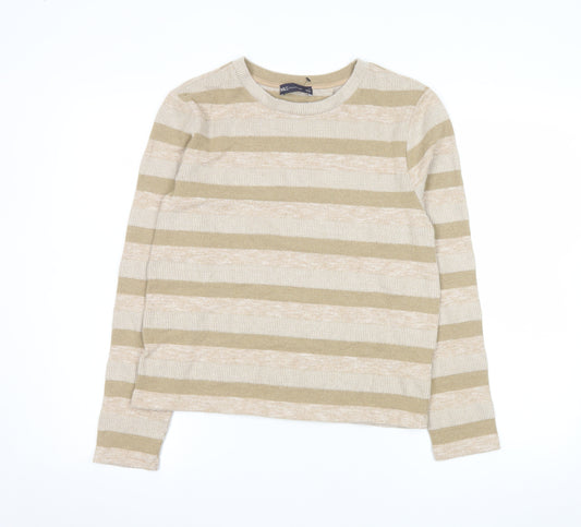 Marks and Spencer Women’s Beige Striped Crew Neck Knit Jumper Size 14