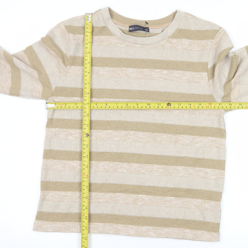 Marks and Spencer Women’s Beige Striped Crew Neck Knit Jumper Size 14