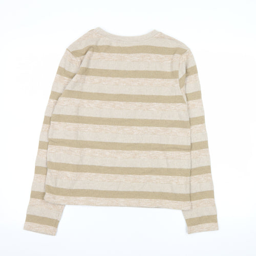 Marks and Spencer Women’s Beige Striped Crew Neck Knit Jumper Size 14