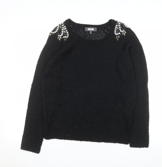 Next Womens Black Beaded Crew Neck Mohair Blend Jumper Size 10