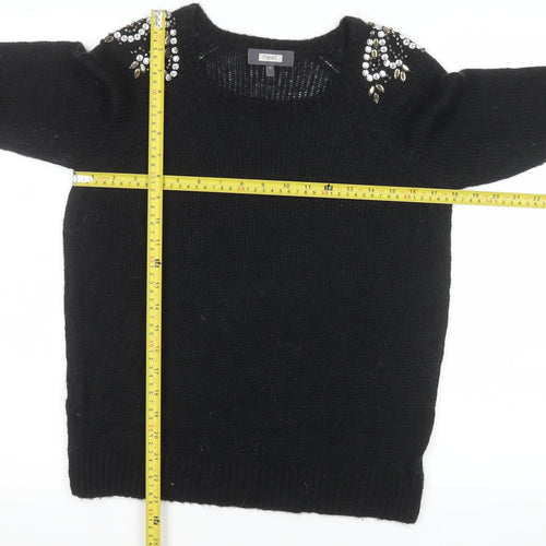 Next Womens Black Beaded Crew Neck Mohair Blend Jumper Size 10