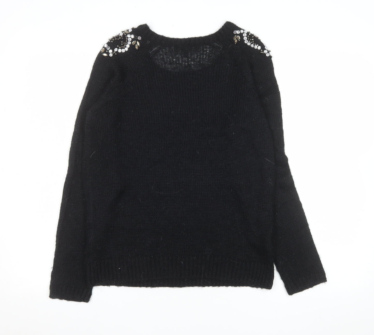 Next Womens Black Beaded Crew Neck Mohair Blend Jumper Size 10