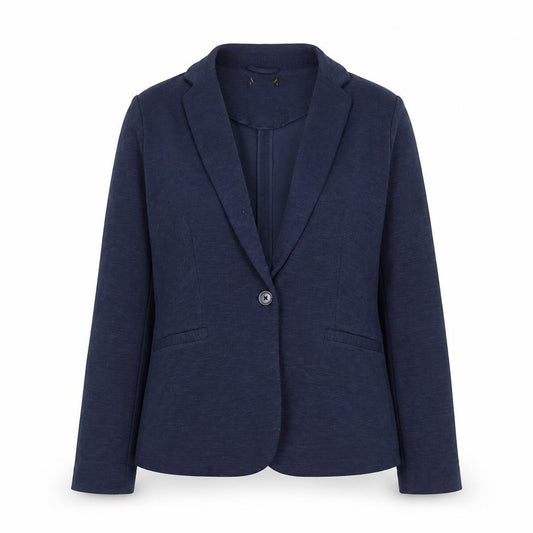 Front view of New Look women’s blue blazer jacket uk 12 single-breasted cotton blend