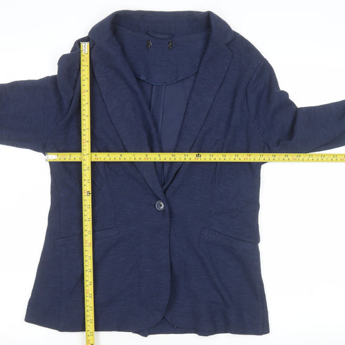 New Look Womens Blue Blazer Jacket UK 12 Single-Breasted Cotton Blend