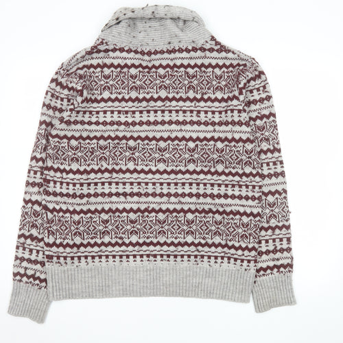 Dunnes Mens Grey Fair Isle Shawl Neck Jumper Size L