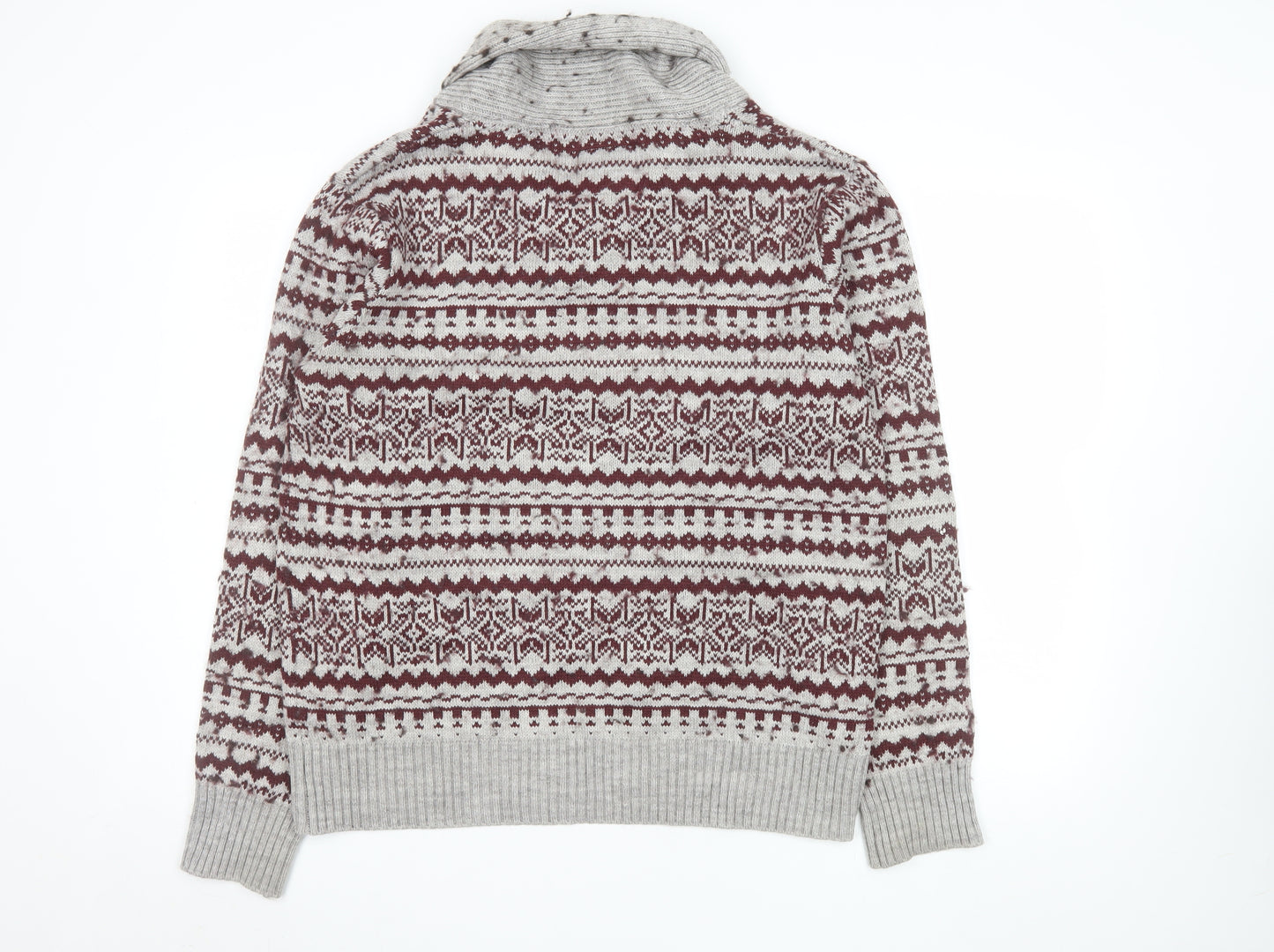 Dunnes Mens Grey Fair Isle Shawl Neck Jumper Size L