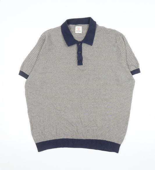 Next Men’s Blue Cotton Geometric Knit Polo Shirt Size M