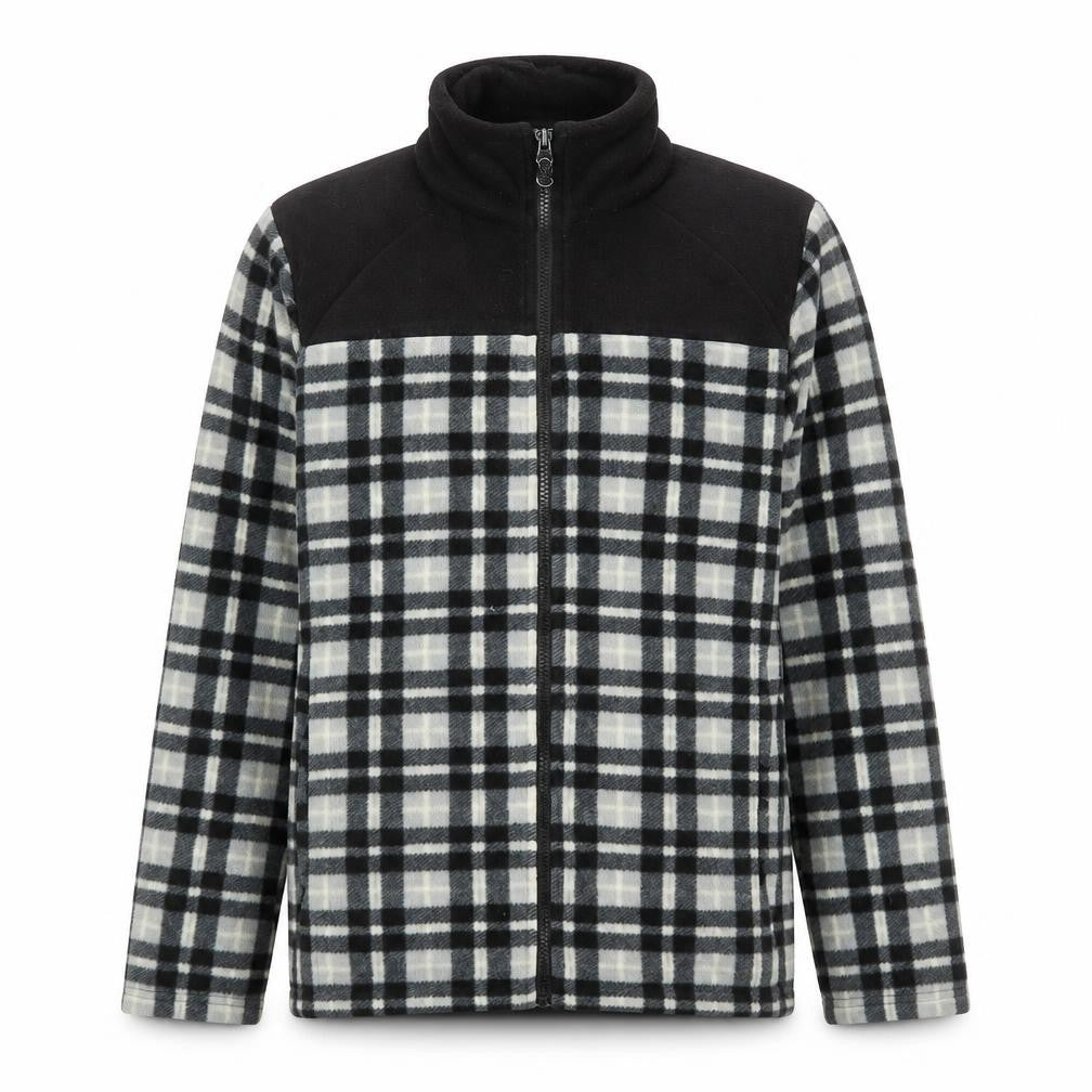 Front view of Cotton Traders Men's Black Checked Fleece Jacket, size S