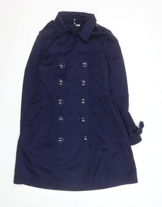 H&M Divided Women's Navy Trench Coat Size 12 Double-Breasted Classic Style