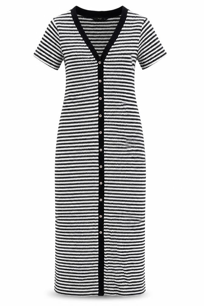 F&F Women Black White Striped Bodycon Midi Dress Size 6
