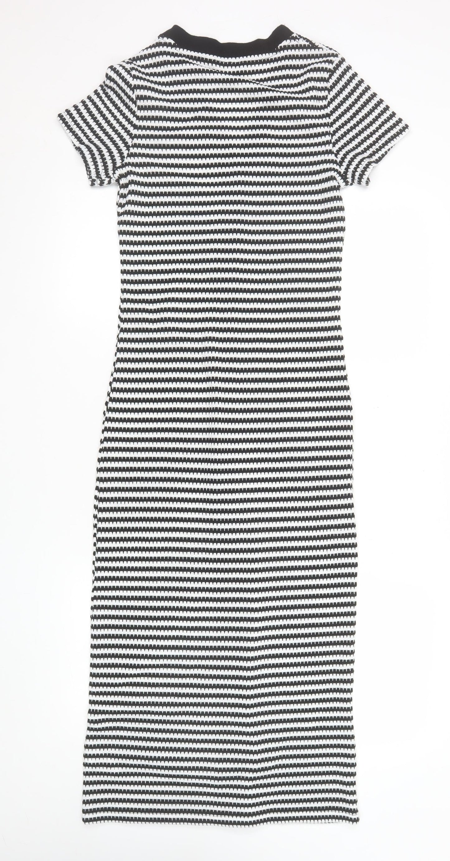 F&F Women Black White Striped Bodycon Midi Dress Size 6