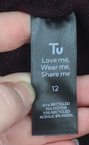Tu Women Brown V-Neck Beaded Bow Knit Jumper Size 12