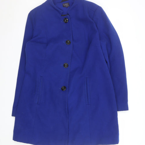 Marks and Spencer Women Blue Wool Blend Button Overcoat Size 14