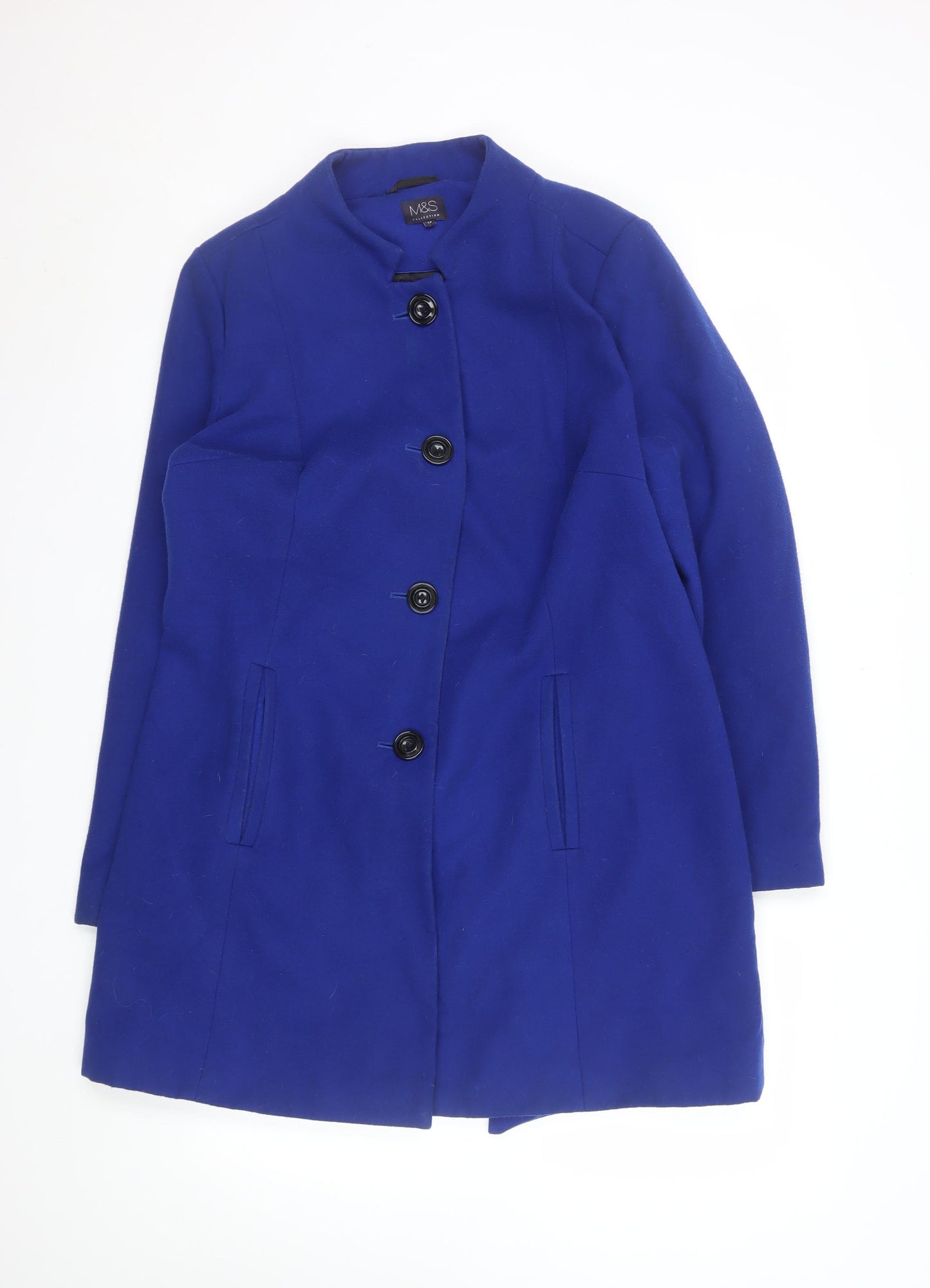 Marks and Spencer Women Blue Wool Blend Button Overcoat Size 14