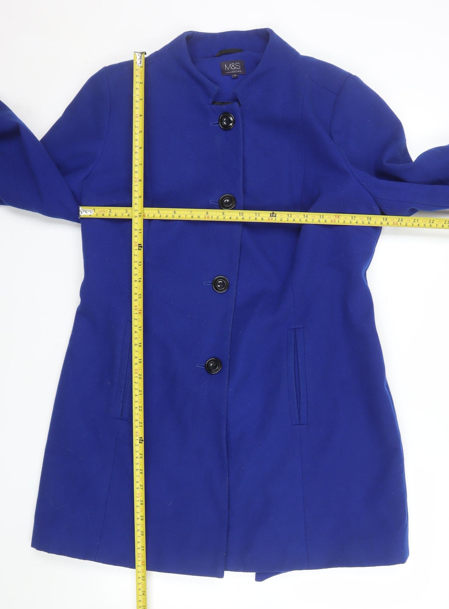 Marks and Spencer Women Blue Wool Blend Button Overcoat Size 14
