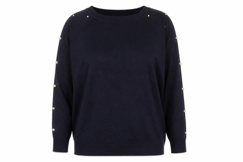 Front view of Zara Women Blue Beaded Sleeve Knit jumper, size 12