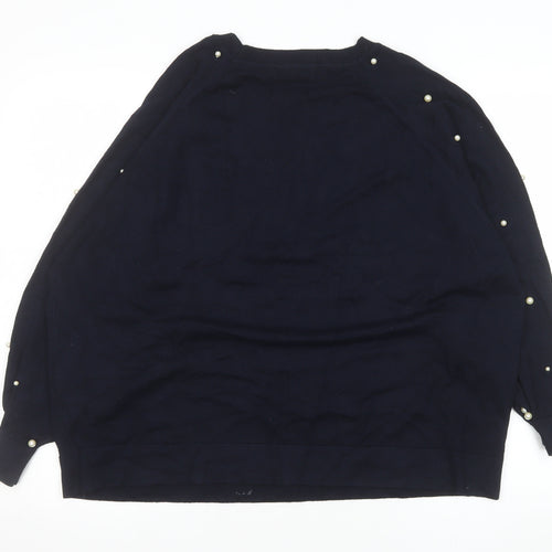 Zara Women Blue Beaded Sleeve Knit Pullover Jumper Size 12
