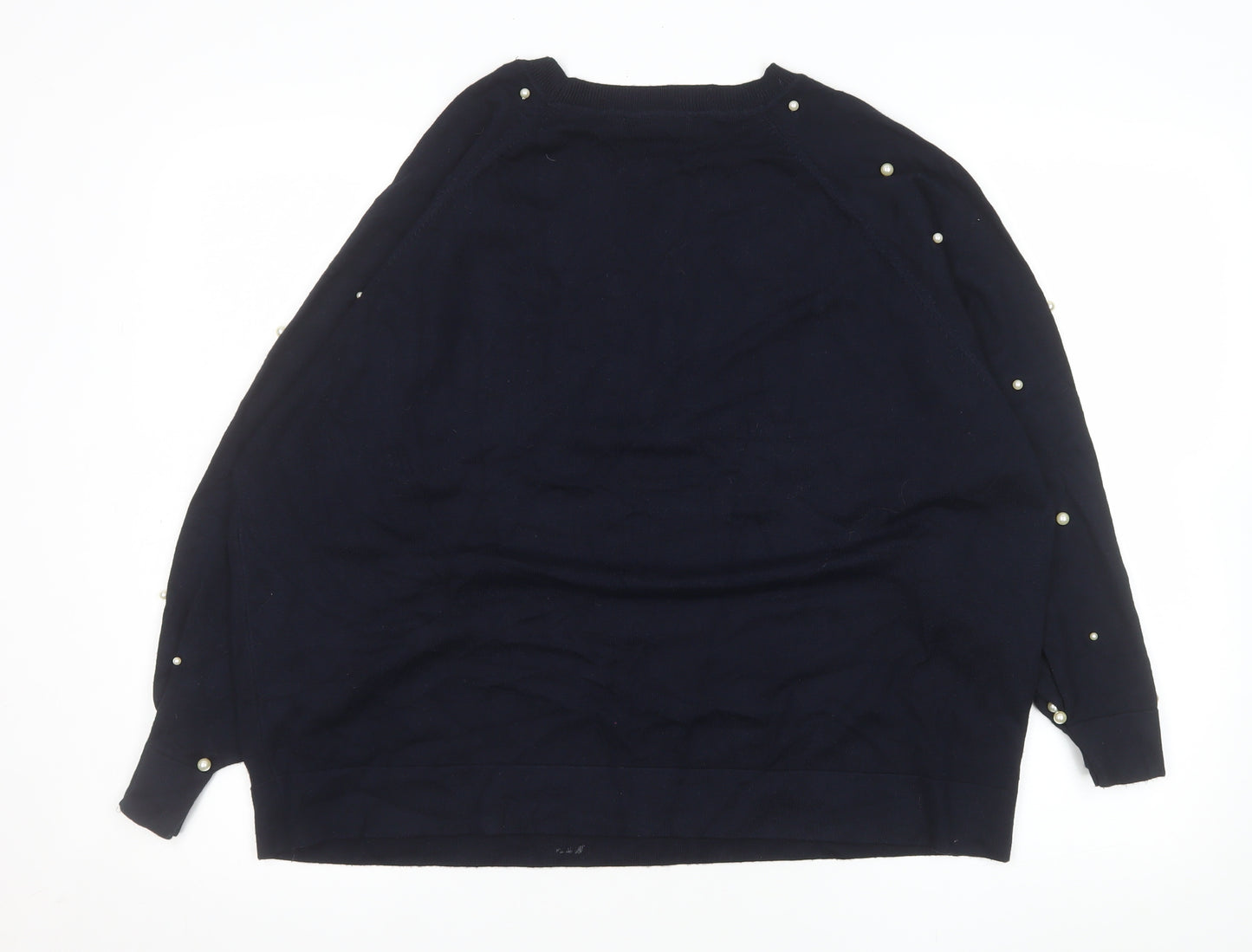 Zara Women Blue Beaded Sleeve Knit Pullover Jumper Size 12