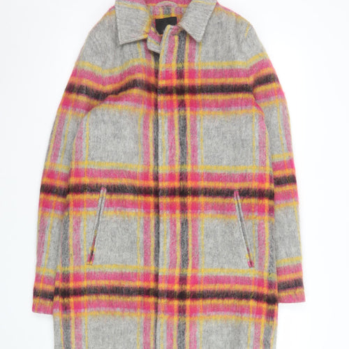 ASOS Womens Grey Check Wool Blend Mid-Length Overcoat S