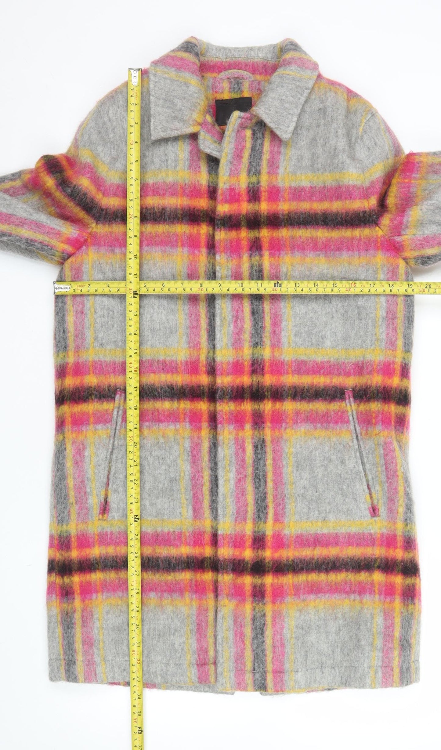 ASOS Womens Grey Check Wool Blend Mid-Length Overcoat S