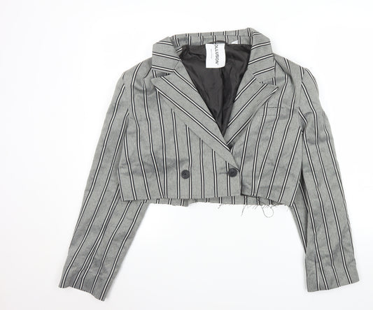 Collusion Women's Grey Pinstripe Cropped Double-Breasted Blazer UK 8