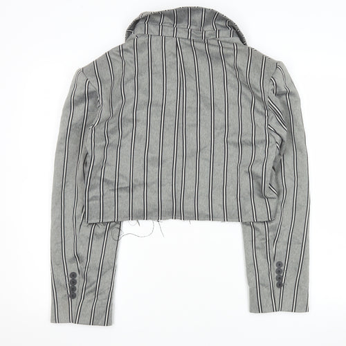 Collusion Women's Grey Pinstripe Cropped Double-Breasted Blazer UK 8