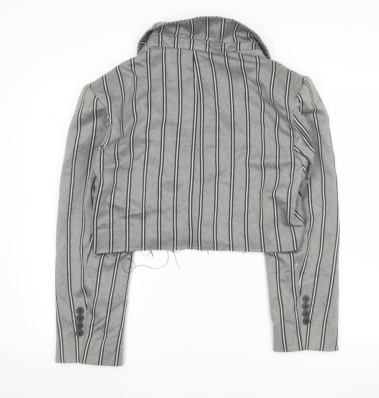 Collusion Women's Grey Pinstripe Cropped Double-Breasted Blazer UK 8