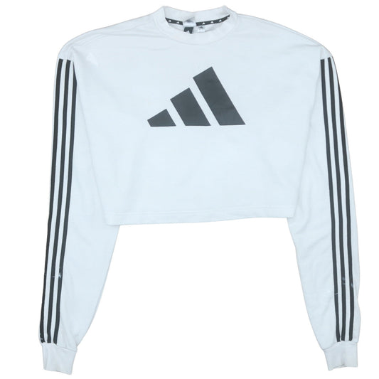 Adidas Women's White Crop Sweatshirt Small Crew Neck Long Sleeve Pullover