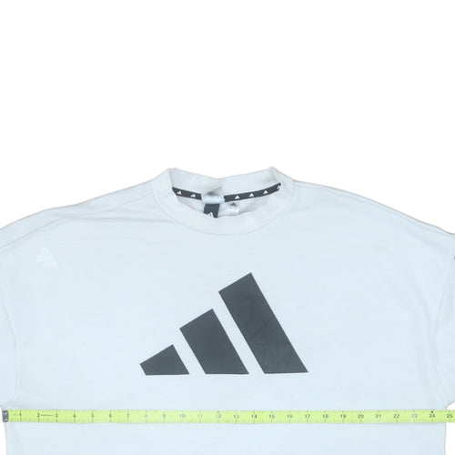 Adidas Women's White Crop Sweatshirt Small Crew Neck Long Sleeve Pullover