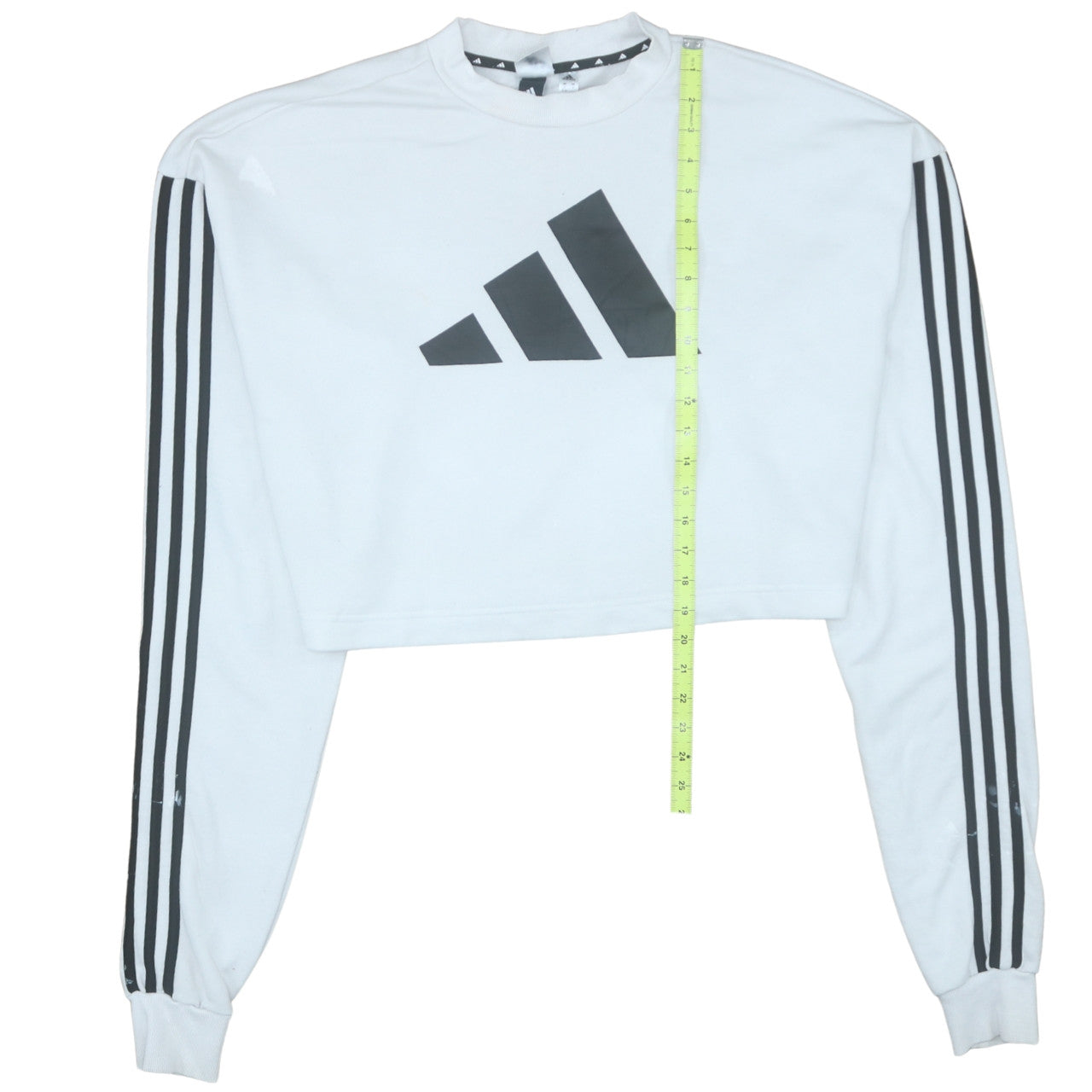 Adidas Women's White Crop Sweatshirt Small Crew Neck Long Sleeve Pullover
