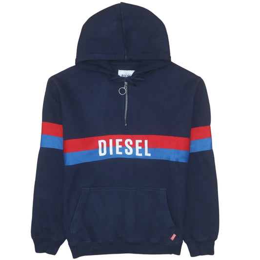 Diesel Men's Blue XL 1/2 Zip Hoodie with Logo and Pocket