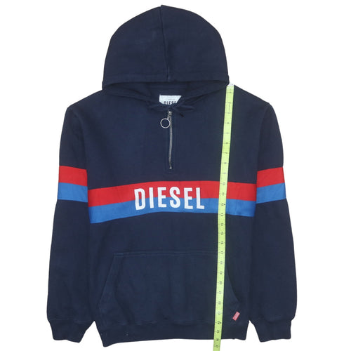 Diesel Men's Blue XL 1/2 Zip Hoodie with Logo and Pocket