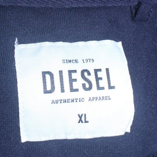 Diesel Men's Blue XL 1/2 Zip Hoodie with Logo and Pocket