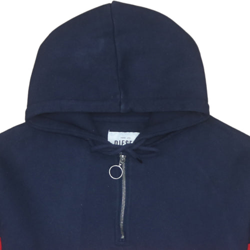 Diesel Men's Blue XL 1/2 Zip Hoodie with Logo and Pocket