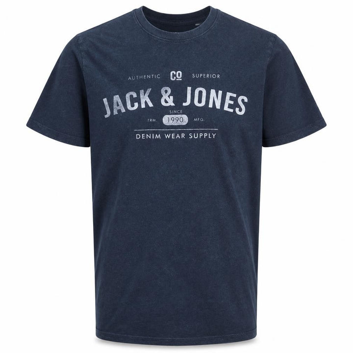 Jack & Jones Men's Blue L Crew Neck Graphic Print Cotton T-Shirt