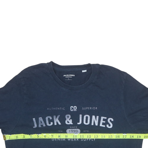 Jack & Jones Men's Blue L Crew Neck Graphic Print Cotton T-Shirt