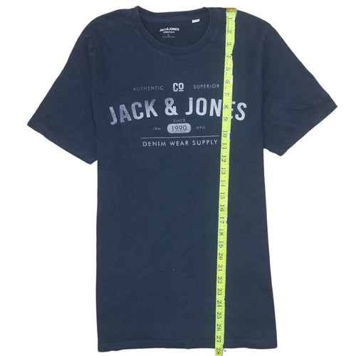 Jack & Jones Men's Blue L Crew Neck Graphic Print Cotton T-Shirt