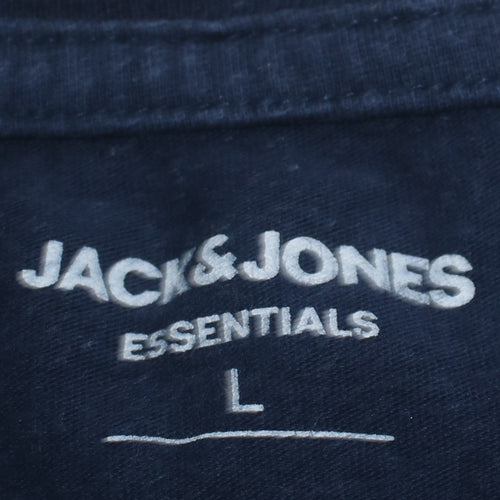 Jack & Jones Men's Blue L Crew Neck Graphic Print Cotton T-Shirt