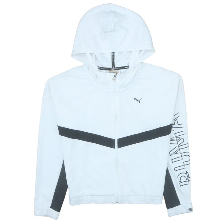 Puma Women White Full Zip Hoodie Sweatshirt Size M Training Logo