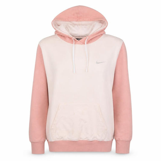 Front view of Nike Women's Pink Colourblock Pullover Hoodie, size S, Cotton Blend