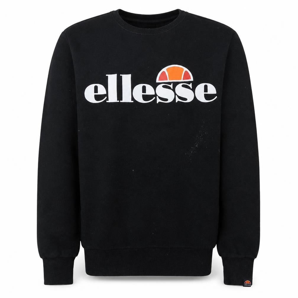Front view of Ellesse Men’s Black Regular Fit Crew Neck Pullover Sweatshirt S