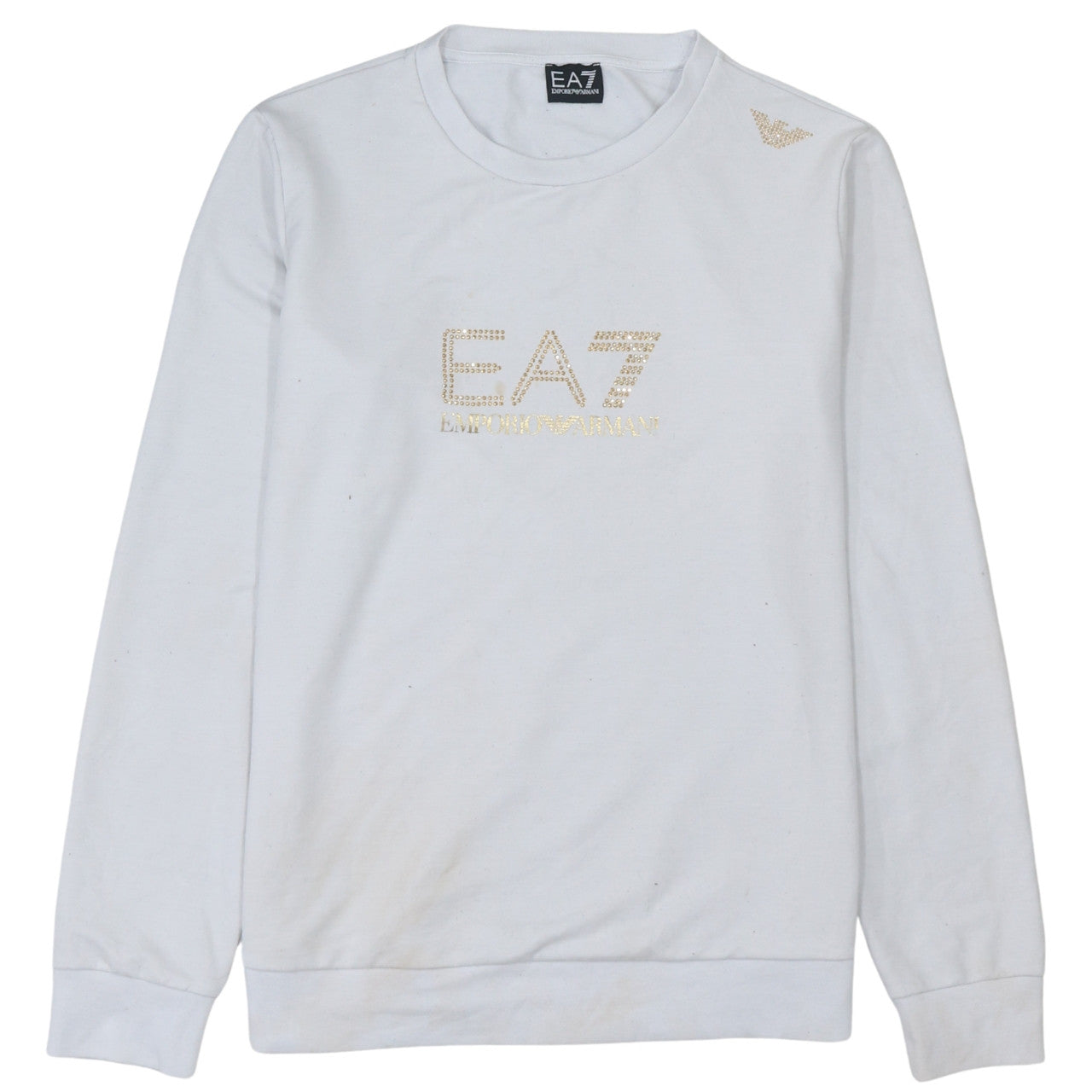 Emporio Armani EA7 Women's White XL Pullover Sweatshirt with Logo Detail