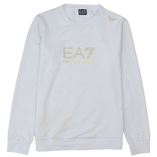 Emporio Armani EA7 Women's White XL Pullover Sweatshirt with Logo Detail