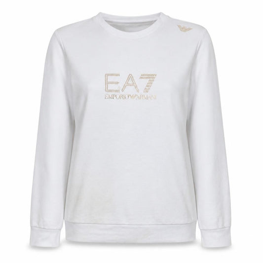Emporio Armani EA7 Women's White XL Pullover Sweatshirt with Logo Detail
