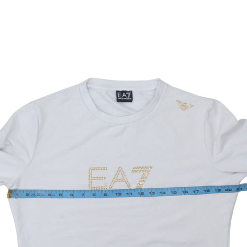 Emporio Armani EA7 Women's White XL Pullover Sweatshirt with Logo Detail
