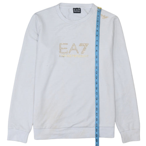 Emporio Armani EA7 Women's White XL Pullover Sweatshirt with Logo Detail