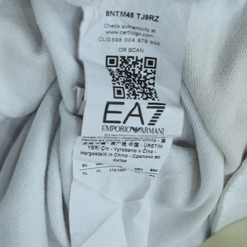 Emporio Armani EA7 Women's White XL Pullover Sweatshirt with Logo Detail