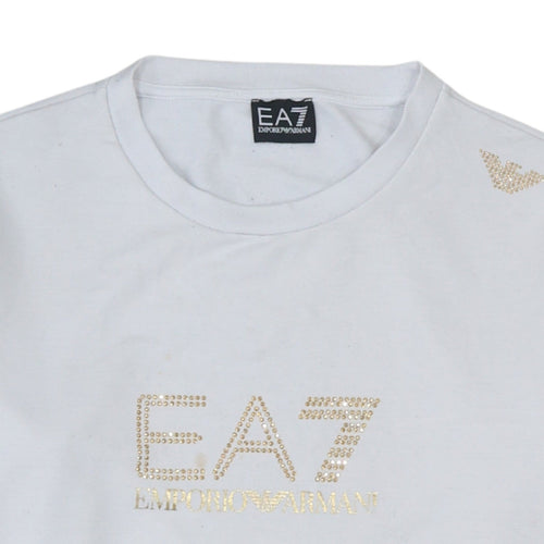 Emporio Armani EA7 Women's White XL Pullover Sweatshirt with Logo Detail