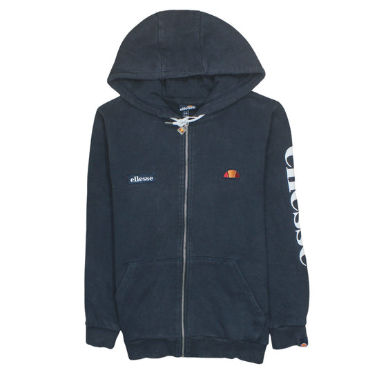 Ellesse Women's Black Full Zip Hoodie UK 16 Logo Print Cotton Blend